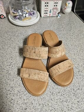 Andre Assous Cork-Effect Double Strap Slide Sandals - Brown